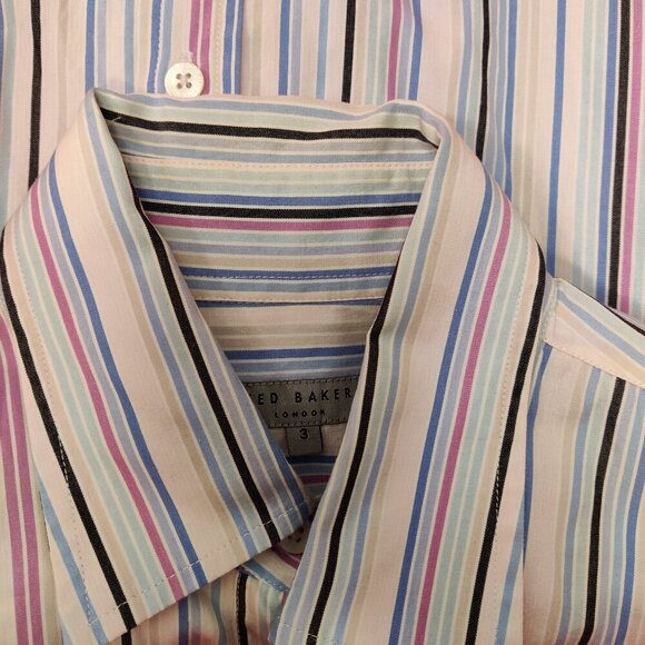 Ted Baker Men's Button Down Shirt Size 3 Colorful Striped 100% Cotton Formal - Picture 11 of 11